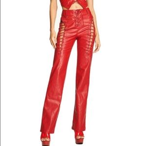 NWT Red Xenia Faux Leather Lace Up Pants XS